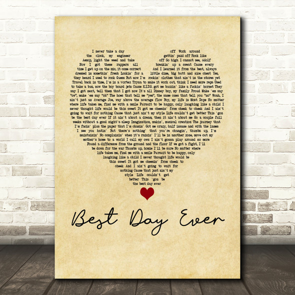 Mac Miller Best Day Ever Vintage Heart Quote Song Lyric Print
