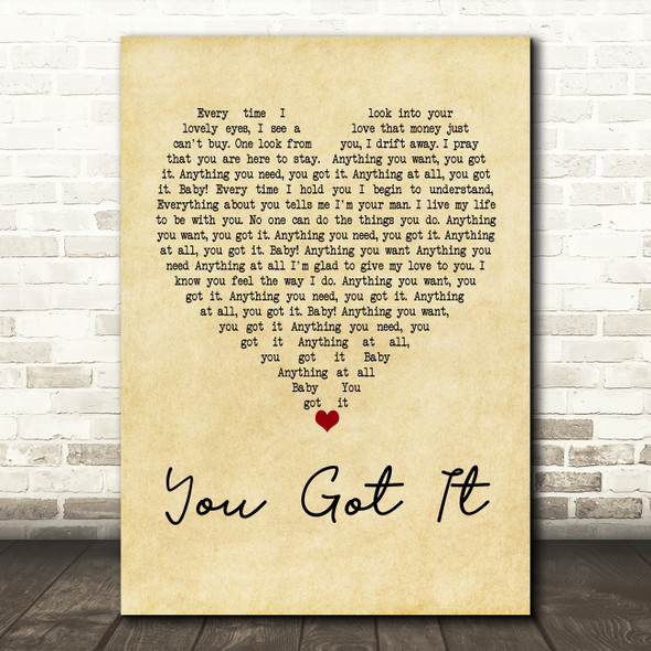 Roy Orbison You Got It Vintage Heart Quote Song Lyric Print