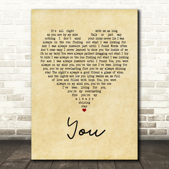 Ten Sharp You Vintage Heart Quote Song Lyric Print