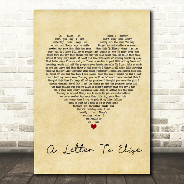 The Cure A Letter To Elise Vintage Heart Quote Song Lyric Print