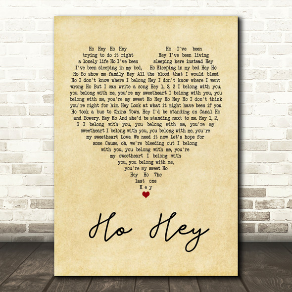 The Lumineers Ho Hey Vintage Heart Quote Song Lyric Print