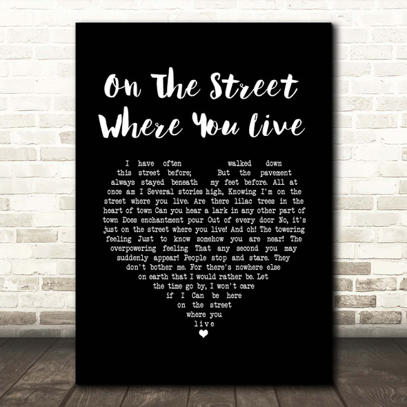 Nat King Cole On The Street Where You Live Black Heart Song Lyric Print
