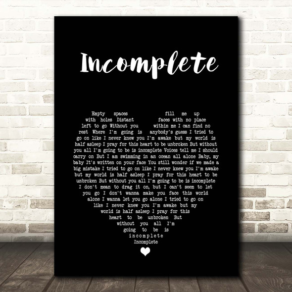 Backstreet Boys Incomplete Black Heart Song Lyric Print