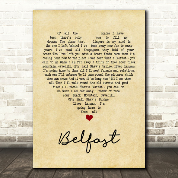 Barnbrack Belfast Vintage Heart Song Lyric Print