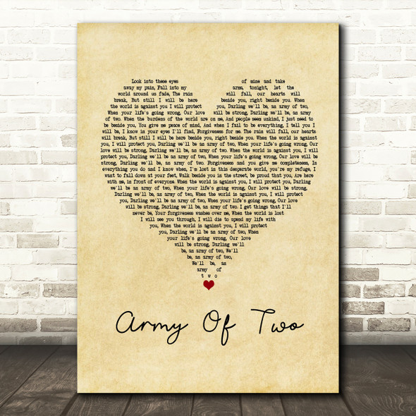 Josh Doyle Army Of Two Vintage Heart Song Lyric Print