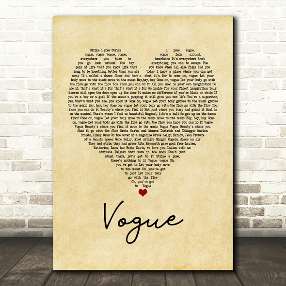 Madonna Vogue Vintage Heart Song Lyric Print