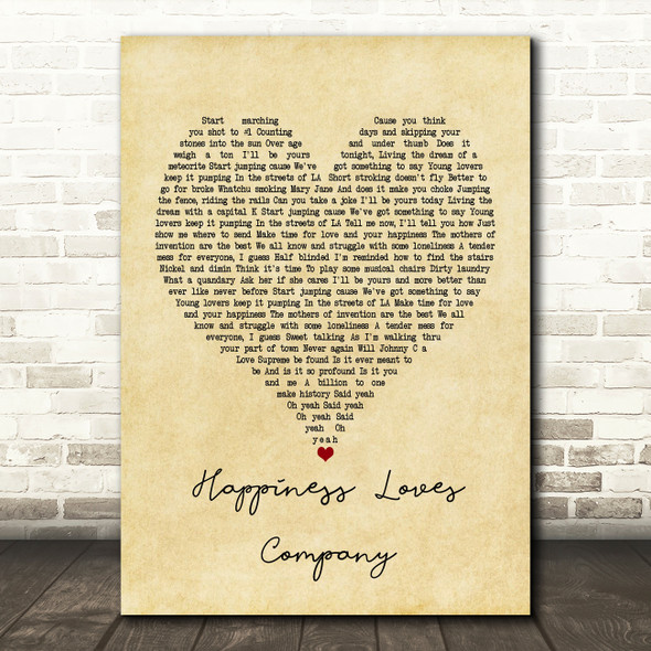 Red Hot Chili Peppers Happiness Loves Company Vintage Heart Song Lyric Print