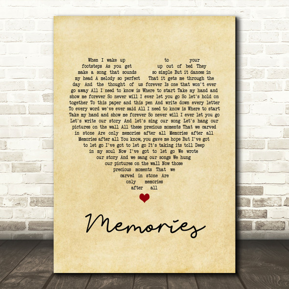 Shawn Mendes Memories Vintage Heart Song Lyric Print