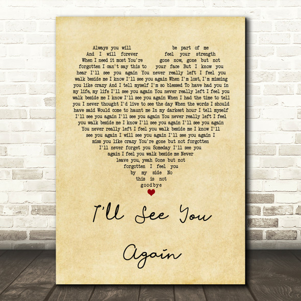 Westlife I'll See You Again Vintage Heart Song Lyric Print