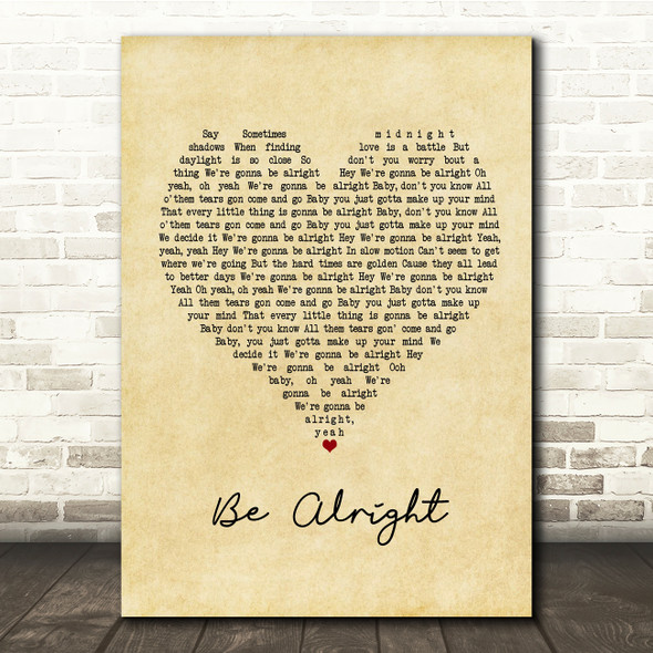 Ariana Grande Be Alright Vintage Heart Song Lyric Print