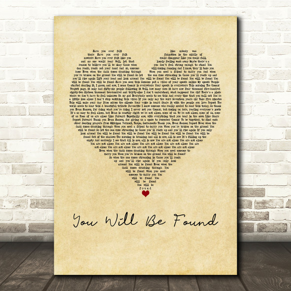 Ben Platt You Will Be Found Vintage Heart Song Lyric Print