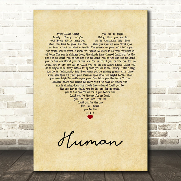 Jon McLaughlin Human Vintage Heart Song Lyric Print
