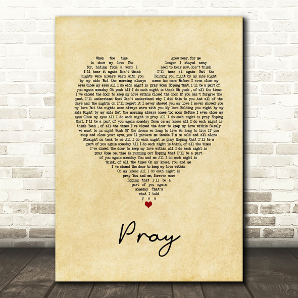 Take That Pray Vintage Heart Song Lyric Print