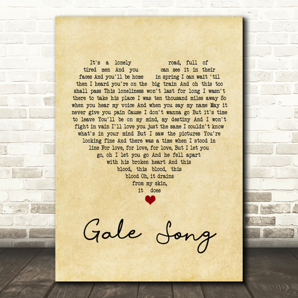 The Lumineers Gale Song Vintage Heart Song Lyric Print