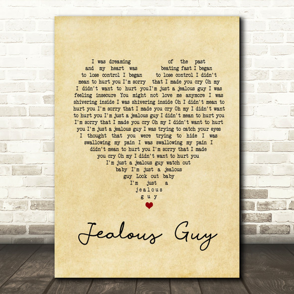 John Lennon Jealous Guy Vintage Heart Song Lyric Quote Print