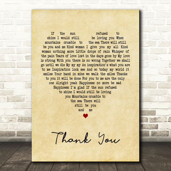 Led Zeppelin Thank You Vintage Heart Song Lyric Quote Print