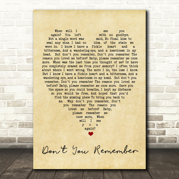 Don't You Remember Adele Vintage Heart Quote Song Lyric Print