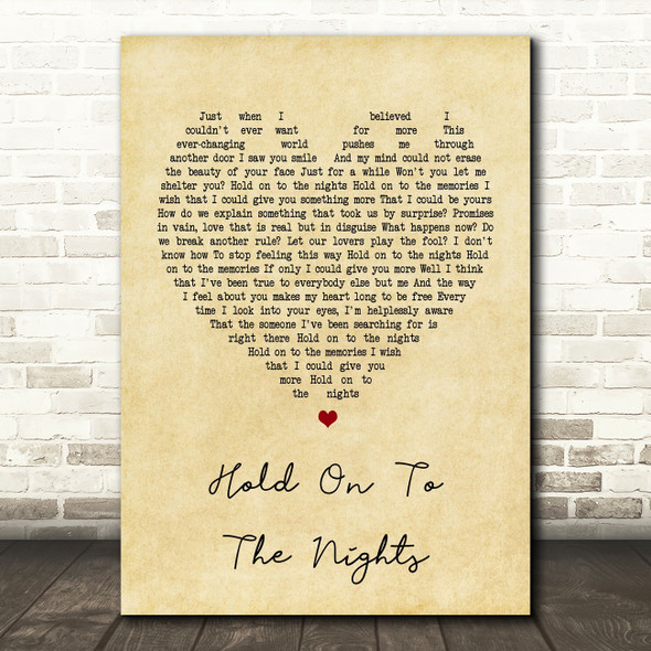 Richard Marx Hold On To The Nights Vintage Heart Song Lyric Quote Print
