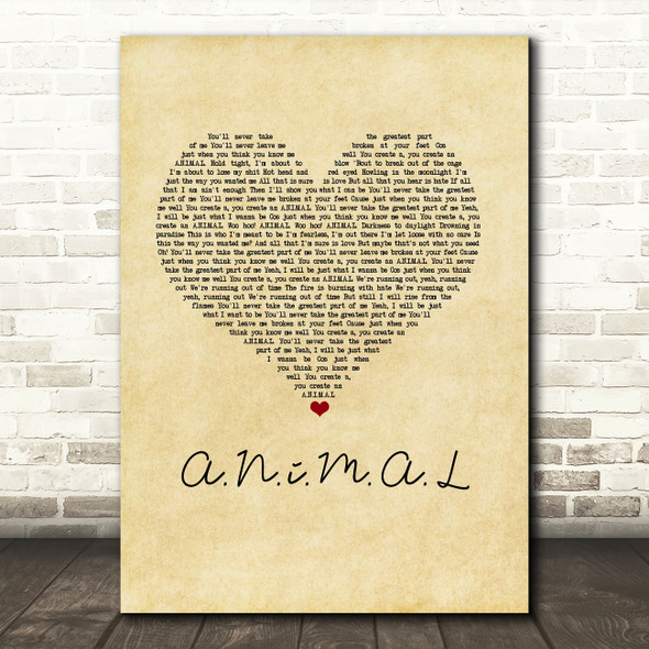 John Newman A.N.i.M.A.L Vintage Heart Song Lyric Music Art Print