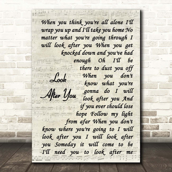 Aron Wright Look After You Vintage Script Song Lyric Print