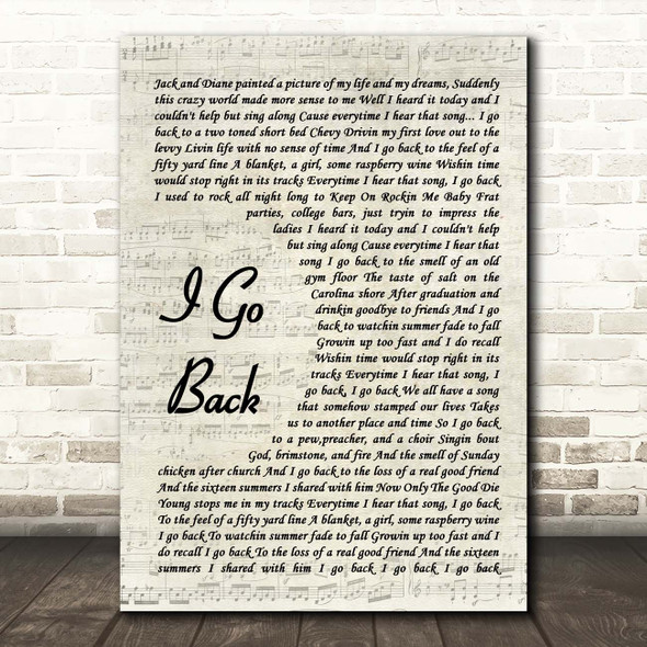 Kenny Chesney I Go Back Vintage Script Song Lyric Print