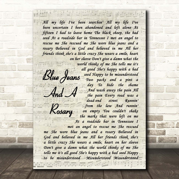 Kid Rock Blue Jeans And A Rosary Vintage Script Song Lyric Print