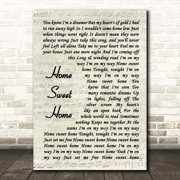 Motley Crue Home Sweet Home Vintage Script Song Lyric Print