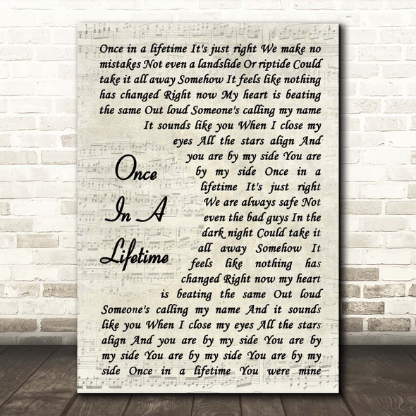 One Direction Once In A Lifetime Vintage Script Song Lyric Print