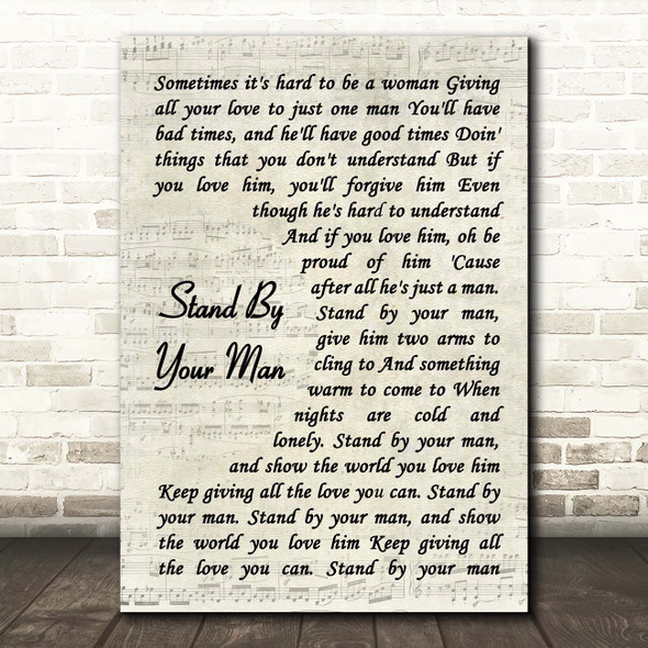 Tammy Wynette Stand By Your Man Vintage Script Song Lyric Print