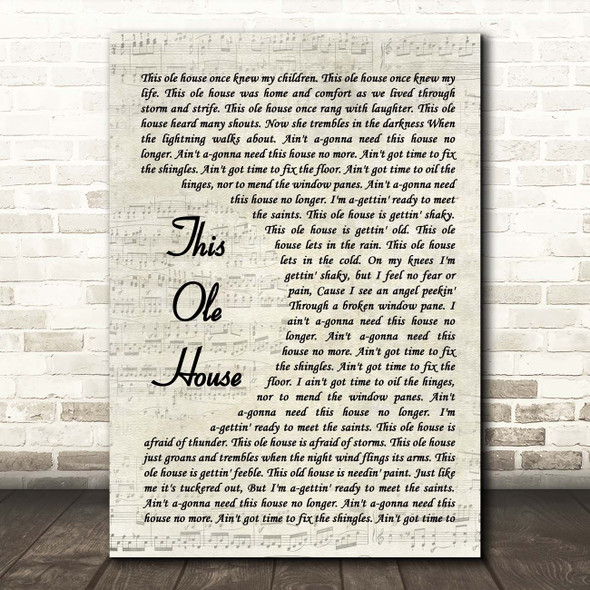 Bette Midler This Ole House Vintage Script Song Lyric Print