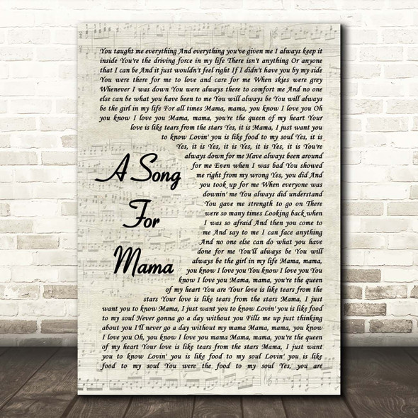 Boyz II Men A Song For Mama Vintage Script Song Lyric Print