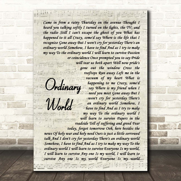 Duran Duran Ordinary World Vintage Script Song Lyric Print