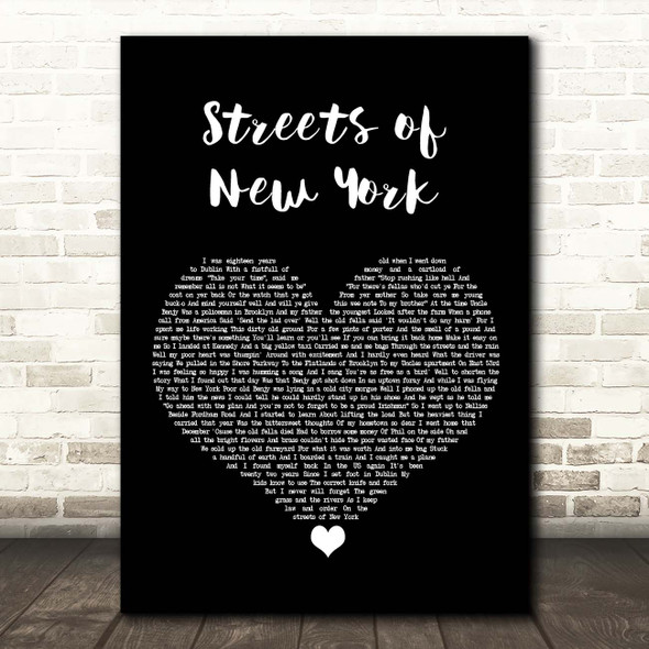 Ryan McMullan Streets of New York Black Heart Song Lyric Print