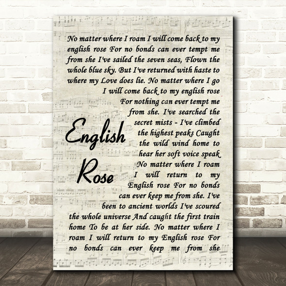 Paul Weller English Rose Vintage Script Song Lyric Wall Art Print