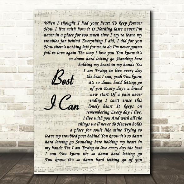 Chris Perez Best I can Vintage Script Song Lyric Wall Art Print