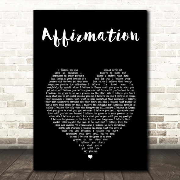 Savage Garden Affirmation Black Heart Song Lyric Print