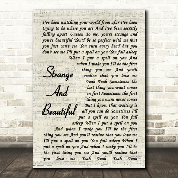 Aqualung Strange And Beautiful Vintage Script Song Lyric Quote Music Print