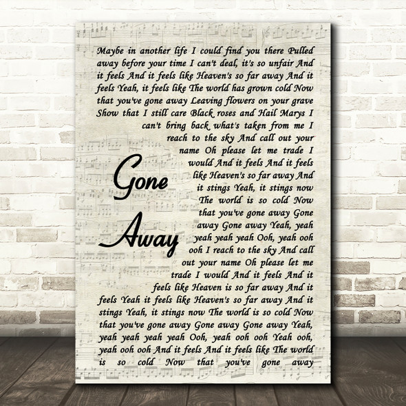Five Finger Death Punch Gone Away Vintage Script Song Lyric Quote Music Print