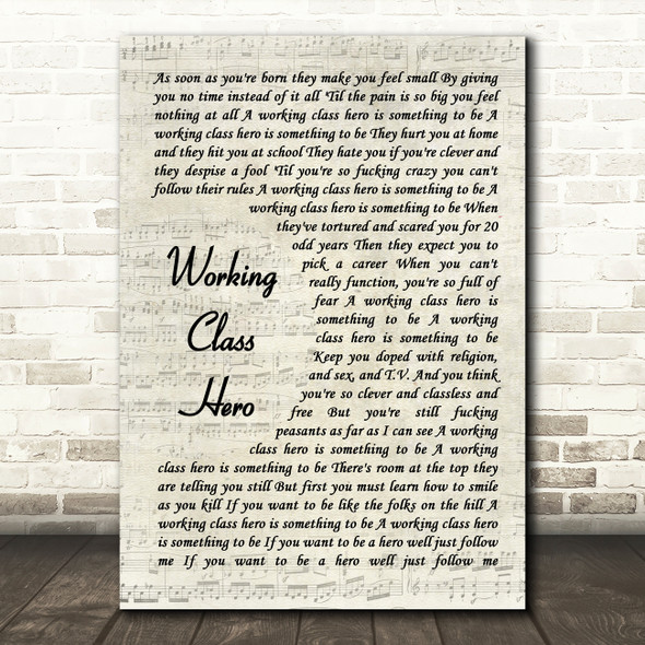 John Lennon Working Class Hero Vintage Script Song Lyric Quote Music Print