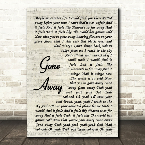 The Offspring Gone Away Vintage Script Song Lyric Quote Music Print