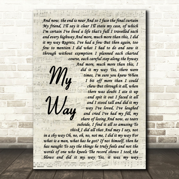 Frank Sinatra My Way Vintage Script Song Lyric Quote Print