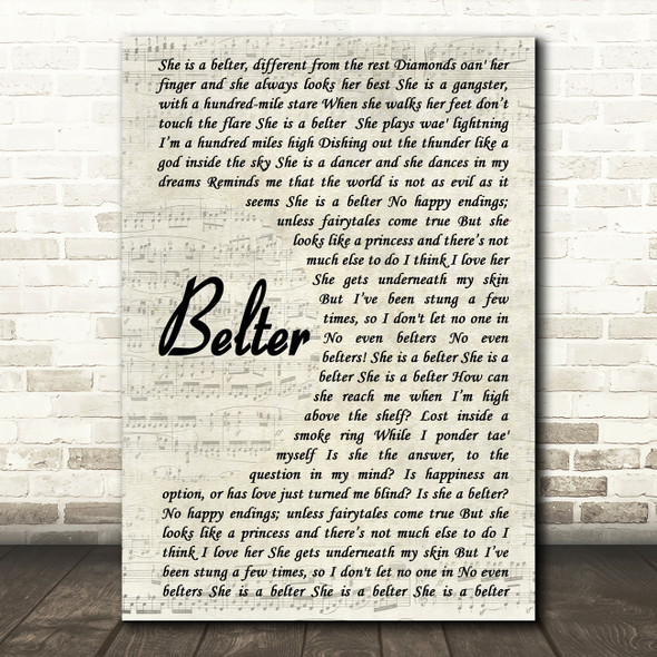 Gerry Cinnamon Belter Vintage Script Song Lyric Quote Print