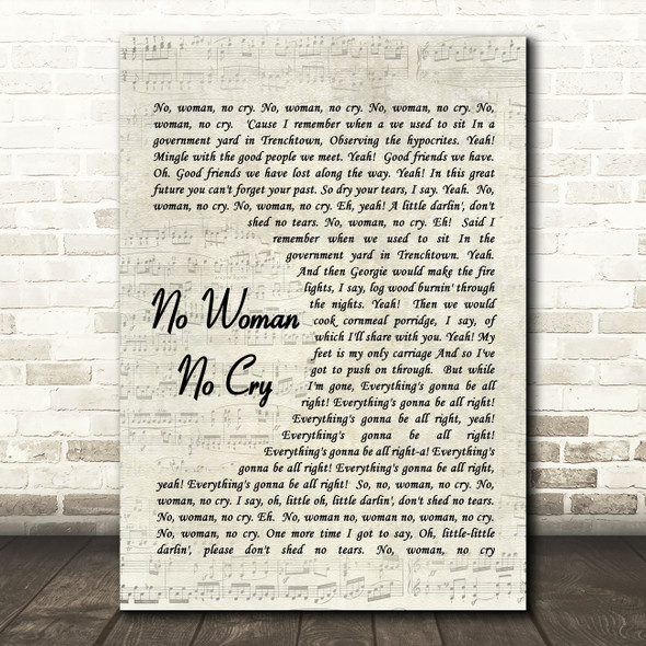 No Woman No Cry Bob Marley Script Quote Song Lyric Print