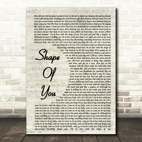 Ed Sheeran Shape Of You Quote Song Lyric Print