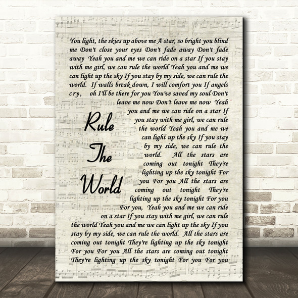Rule The World Take That Song Lyric Vintage Script Quote Print
