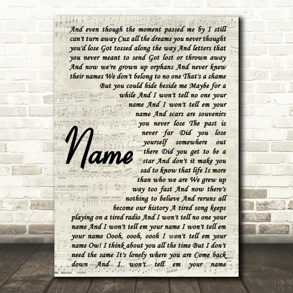 Goo Goo Dolls Name Vintage Script Song Lyric Quote Print