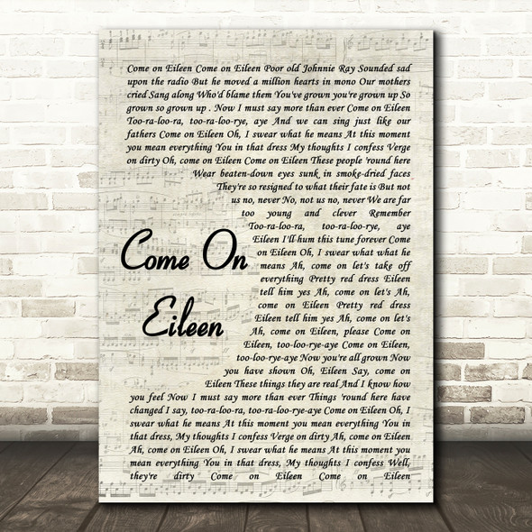 Dexys Midnight Runners Come On Eileen Song Lyric Vintage Script Quote Print