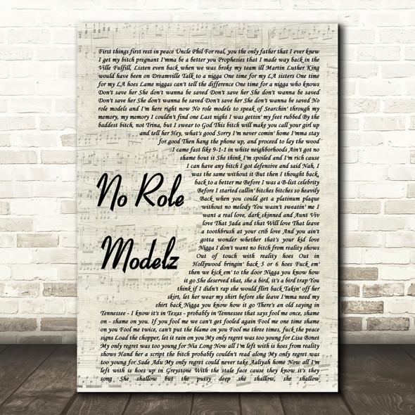 J Cole No Role Modelz Song Lyric Vintage Script Quote Print