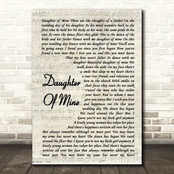 John McDermott Daughter Of Mine Song Lyric Vintage Script Quote Print