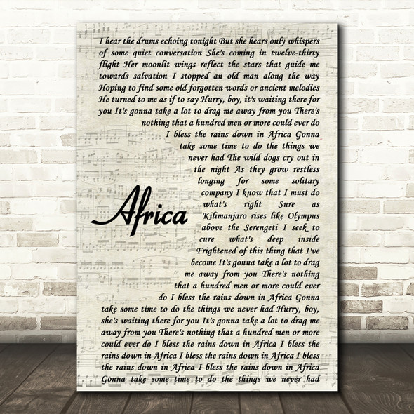 Toto Africa Song Lyric Vintage Script Quote Print